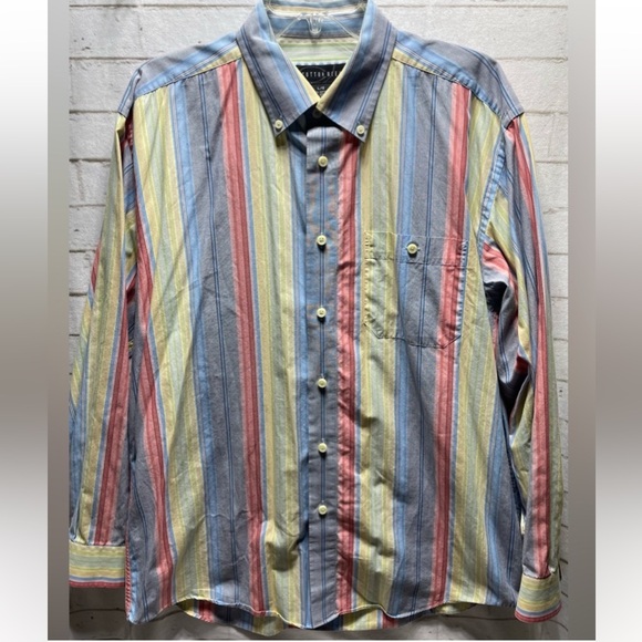 Cotton Reel Men’s Large Multicolor Stripe Long Sleeve Button Up Shirt Easter - Picture 3 of 7